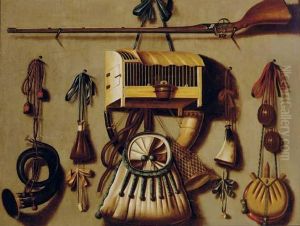 A Trompe L'oeil Still Life With A Gun by Johannes Leemans