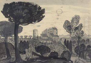 Donkey In A Mediterranean Landscape by Derwent Lees