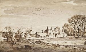 Country House And Farm Buildings In An Autumnal Landscape by Derwent Lees