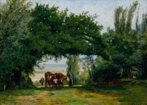 La Remontee Des Vaches, Pres De Villerville by Louis Valere Lefebvre