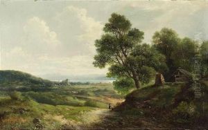 Carl . Wide Bavarian Landscape With A Lake by Karl Lefeubure