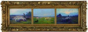Le Berger Et Ses Moutons : Le Lever Du Jour - Aux Champs - Crepuscule by Charles Lefevre