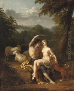 A Shepherd And Shepherdess In A Pastoral Landscape by Robert J. Fr. Faust Lefevre