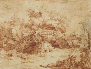 Ruines De Chapiteaux Corinthiens Dans Un Paysage, Un Homme Au Premier Plan by Jean Laurent Legeay