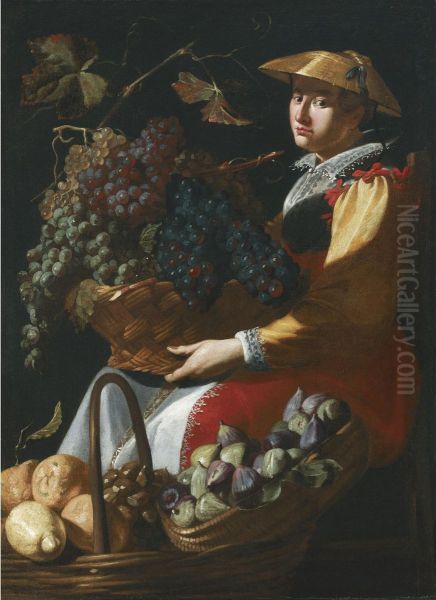 A Lady Selling Fruit, Including Figs, Lemons And Grapes - view 1