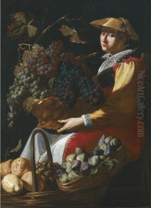 A Lady Selling Fruit, Including Figs, Lemons And Grapes