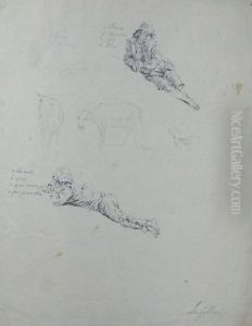 A Sheet Of Studies:two Figures Of Reclining Boys With Faint Sketches Of Sheep And Twoother Figures by Jean-Francois Legillon