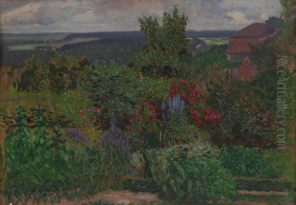 "bluhender Sommergarten Mit Blick In Weitelandschaft" - view 1