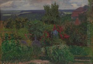 "bluhender Sommergarten Mit Blick In Weitelandschaft" "bluhender Sommergarten Mit Blick In Weitelandschaft"