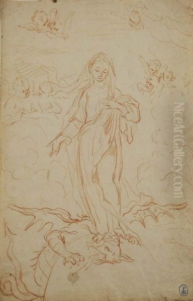 Immacolata Concezione Matita Rossa ... E Grigia Al Verso Su Carta A Vergatura Larga - view 1