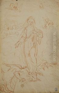 Immacolata Concezione Matita Rossa ... E Grigia Al Verso Su Carta A Vergatura Larga by Stefano Maria Legnani