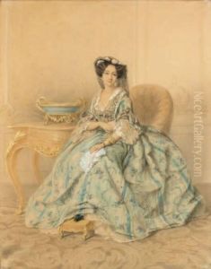 Portrait De Femme Assise Aquarelle by Auguste Claude Legrand