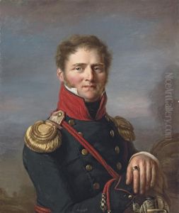 Portrait Of Nicolas-frederic Freudenreich (1776-1858), Half-length, In An Officer's Uniform, Leaning On A Cannon, A Battle Beyond