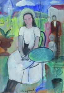 Jeune Fille Au Chat by Mercedes Legrand