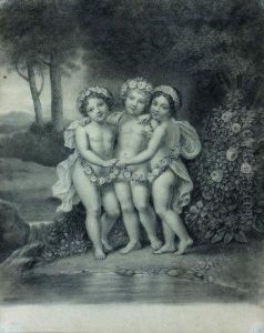 Trois Enfants Entoures D'une Guirlande