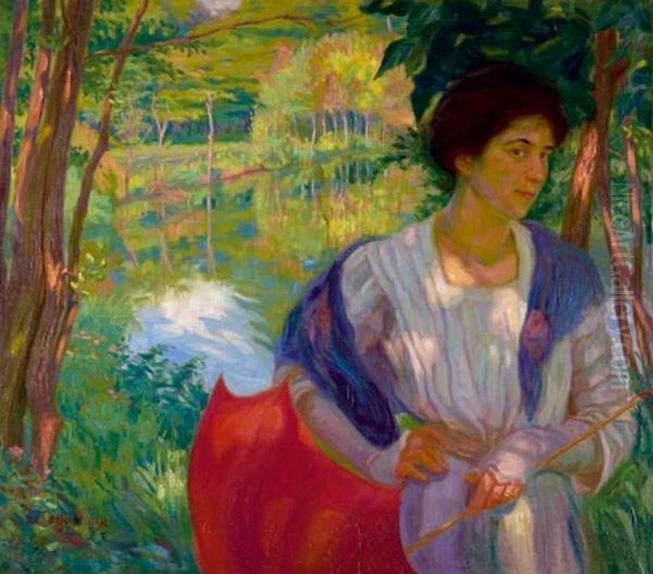 Jeune Femme A L'ombrelle Rouge, Circa 1910 - view 1