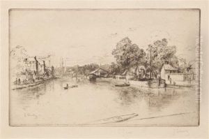 La Bassin Du Canal At Roges by Gustave Leheutre