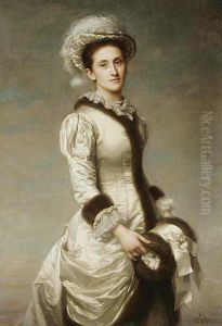 A Portrait Of A Lady With A Muff by Rudolf August Wilhelm Lehmann