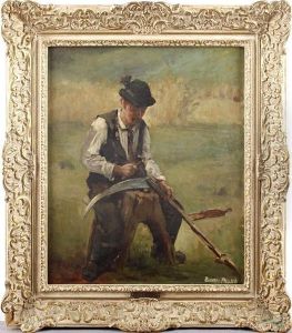 Study Of A Man Repairing A Scythe.