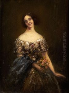 Portrait Einer Dame Mit Rosenstrauss