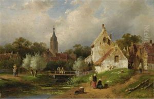 A View Of A Riverside Village In Summer