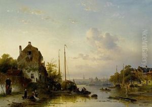 Dutch River Landscape At Sunset