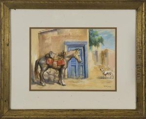 Sketch Of A Southwest Scene With Horse Anddog. by William Robinson Leigh