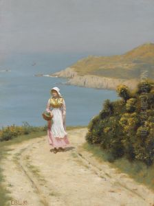 Girl On A Coastal Path by Edmund Blair Blair Leighton