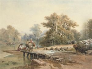An Italianate Landscape With Figures On A Jetty By A River