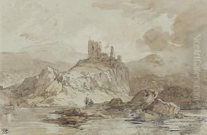 A Castle Ruin On A Rocky Coastline by William Leighton Leitch