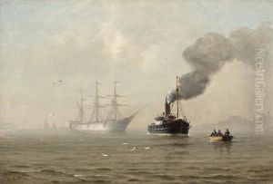 Shiff Im Nebel Auf Der Elbe Im Altona