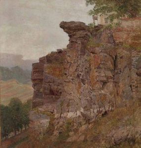 Haus Auf Hoher Felswand Und Blick Ins Tal by Thomas Leitner