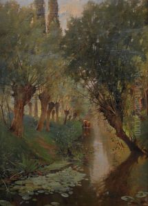 Kanallandskap Med Pilar by Adolphe Frederic Lejeune