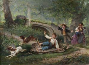 Children And Dogs Playing by Eugene Lejeune
