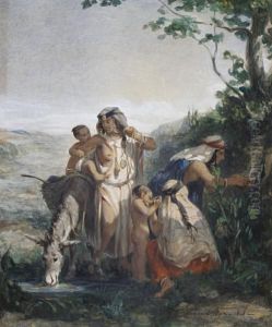 A Family At A Well by Adolphe Leleux
