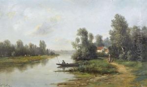 Flussuferpartie Mit Figurenstaffage. by Adolphe Leleux