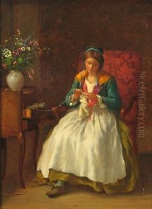 La Fille Au Crochet by Armand Hubert Simon Leleux
