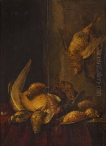 Cacciagione Di Penna Su Un Piano Con Panno Rosso by Cornelis van Lelienbergh
