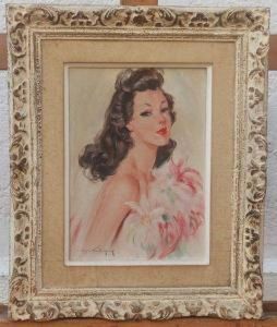 Femme Brune Aux Fleurs by Eugene Lelievre