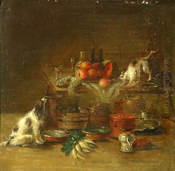 A Still Life In A Kitchen Interior With A Dogand A Cat - view 1