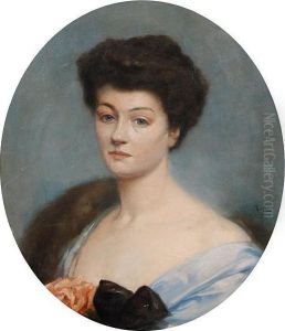 Portrait Of A Lady In Blue by Rene Lelong