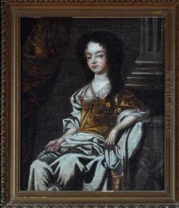 A Portrait Of An 18th Century Lady With Drapery And A Column In The Background