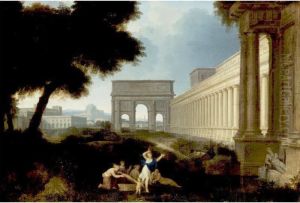 Classical Figures In An Architectural Landscape by Jean Lemaire