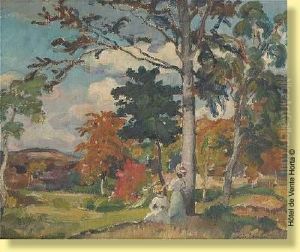 Deux Elegantes Dans Un Paysage by Jean Claude Lemaire