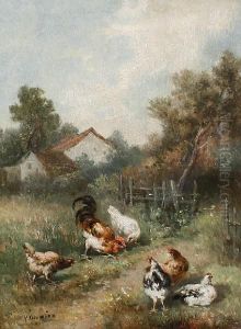 Chickens On A Country Path by Louis Marie Lemaire