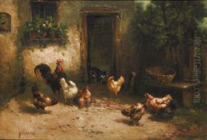 Cat Among The Chickens by Louis Marie Lemaire