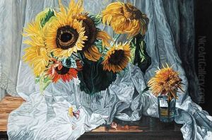 Sunflowers And Drape by Robert Leman