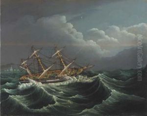 A Brig In Distress by T. Leman