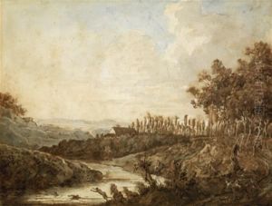 Paysage De Riviere Anime De Baigneurs by Olivier Lemay
