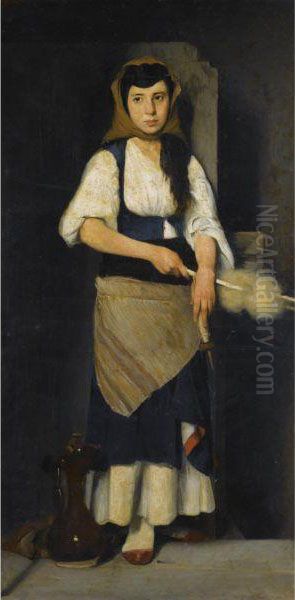 Girl With Distaff And Spindle - view 1